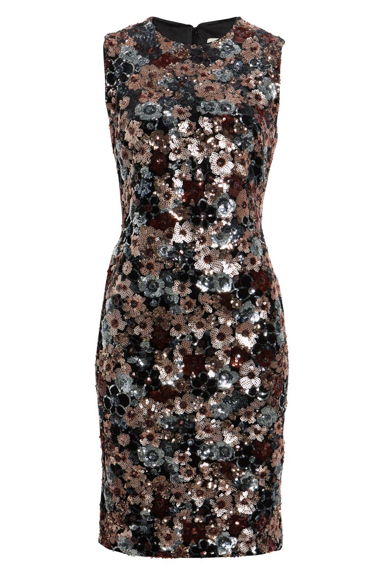 Floral Sequin Sheath Dress, Alternate, color, ANNE BLACK MULTI