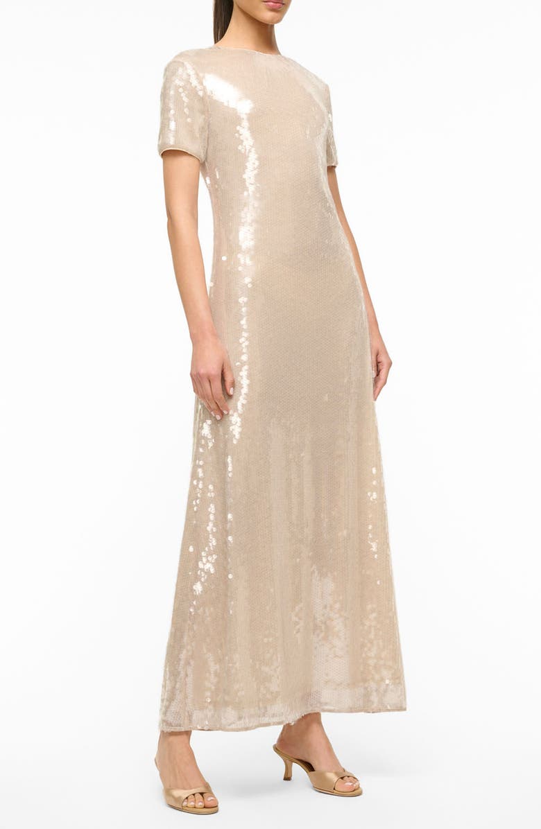 STAUD Safi Open Back Sequin Gown, Alternate, color, Moon