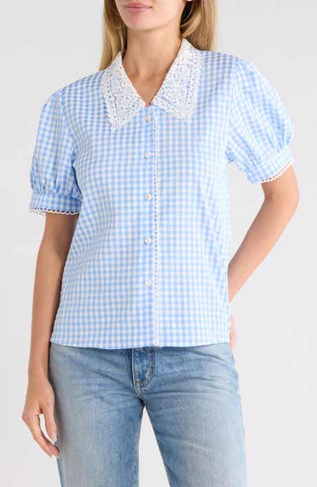 Gingham Lace Collar Cotton Shirt