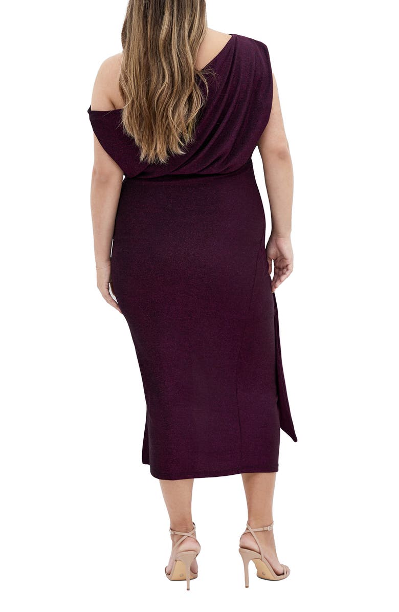 City Chic Paloma Tie Waist One-Shoulder Midi Dress, Alternate, color, Spiced Plum