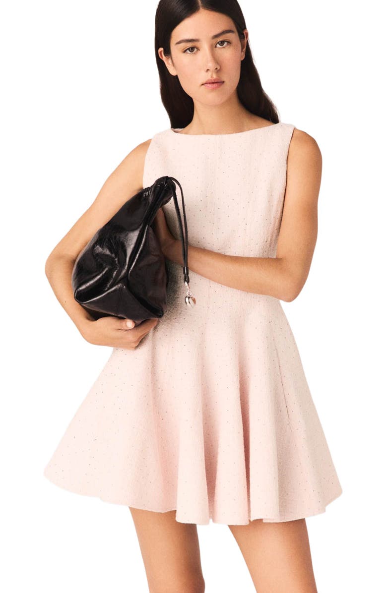 maje Short flared tweed dress, Alternate, color, Pink