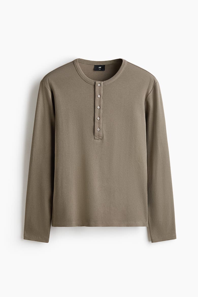 Slim-fit Ribbed Henley Shirt, Alternate, color, Khaki green