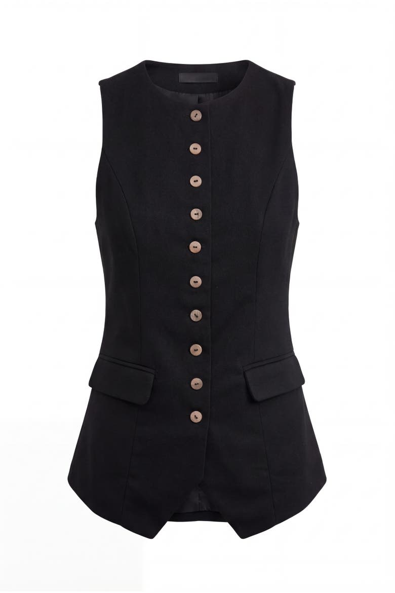 Longline Button Front Tailored Vest, Alternate, color, Black