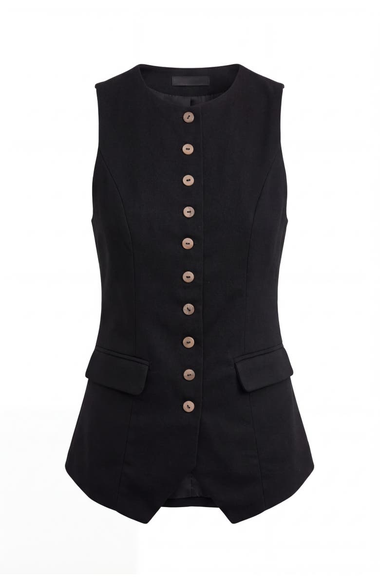 Modenaire Longline Button Front Tailored Vest, Alternate, color, Black