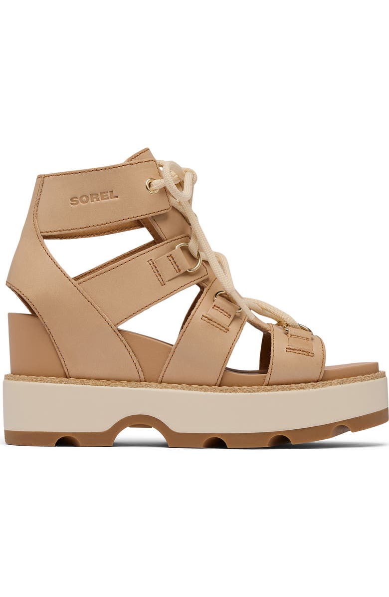 SOREL Joanie IV Lace Wedge Sandal, Alternate, color, Honest Beige/ Gum