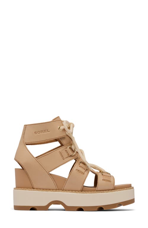 Sorel Joanie Iv Lace Wedge Sandal In Honest Beige/gum