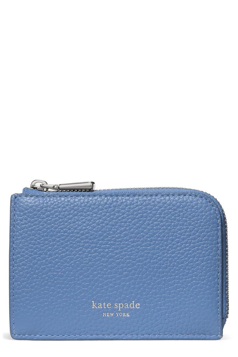 mini pebble leather zip card case, Main, color, BLUE