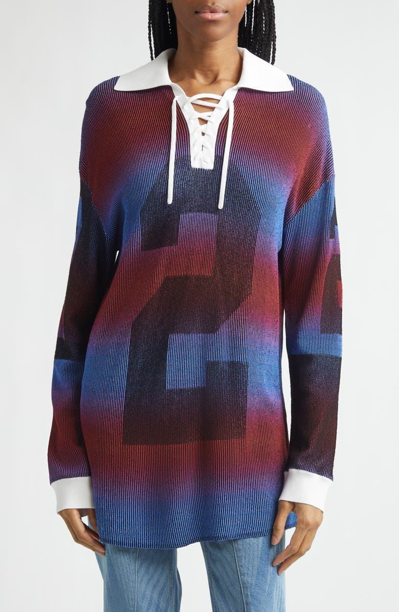 Paolina Russo Illusion Oversize Rib Rugby Polo, Main, color, Red/ Blue