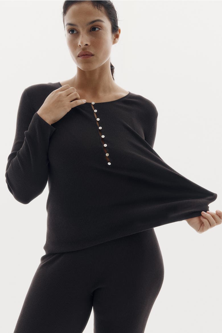 Ribbed Henley Top, Alternate, color, Dark brown