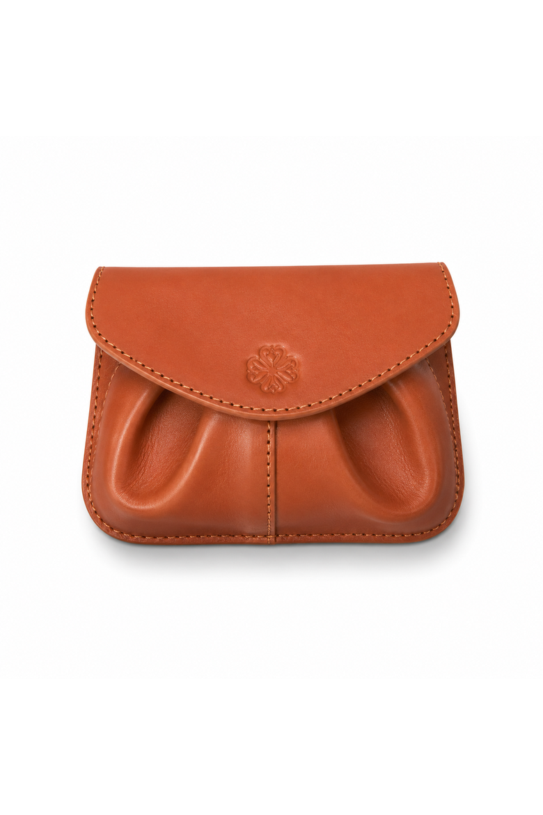 Écrin Liora Sculptural Leather Card Case, Main, color, Cognac