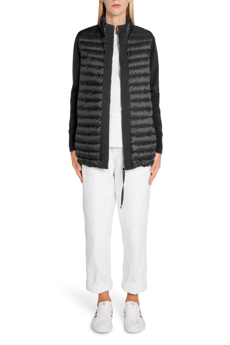 Quilted Lightweight Down & Wool Cardigan, Alternate, color, BLACK