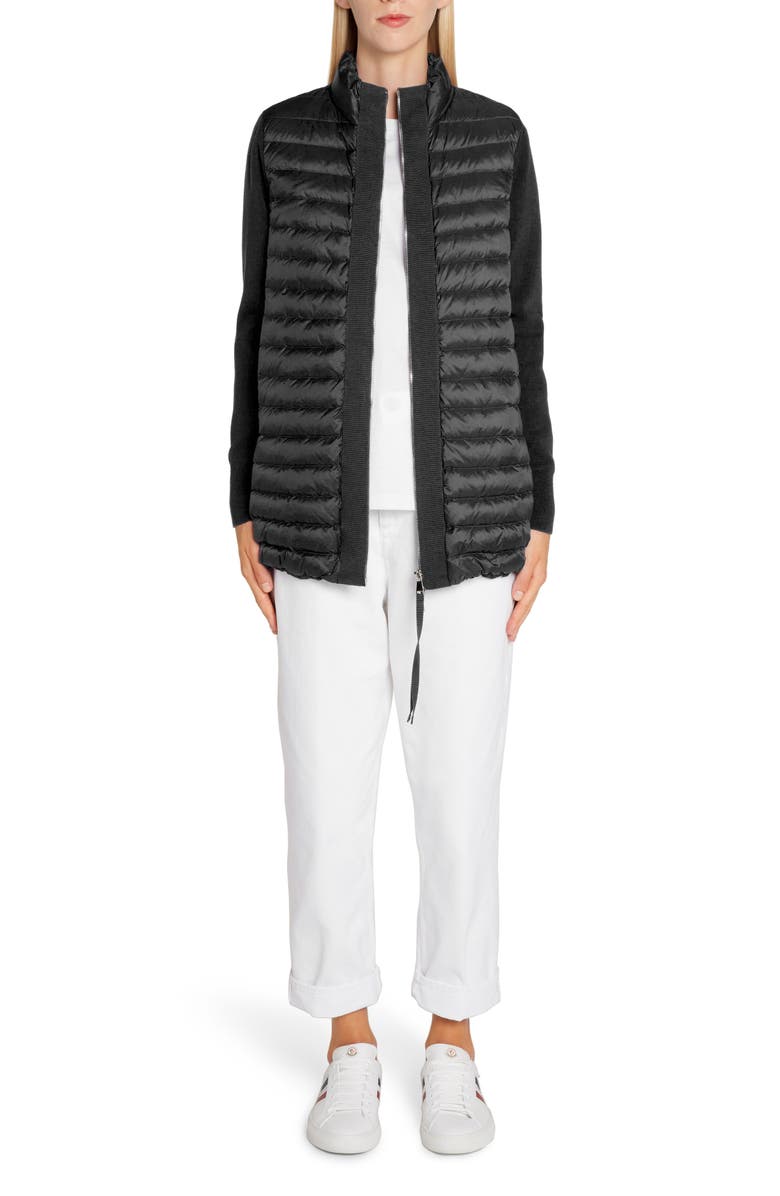 Moncler Quilted Lightweight Down & Wool Cardigan, Alternate, color, 
