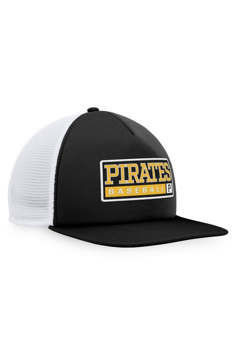 Men's Majestic Black/White Pittsburgh Pirates Foam Trucker Snapback Hat, Alternate, color, Black