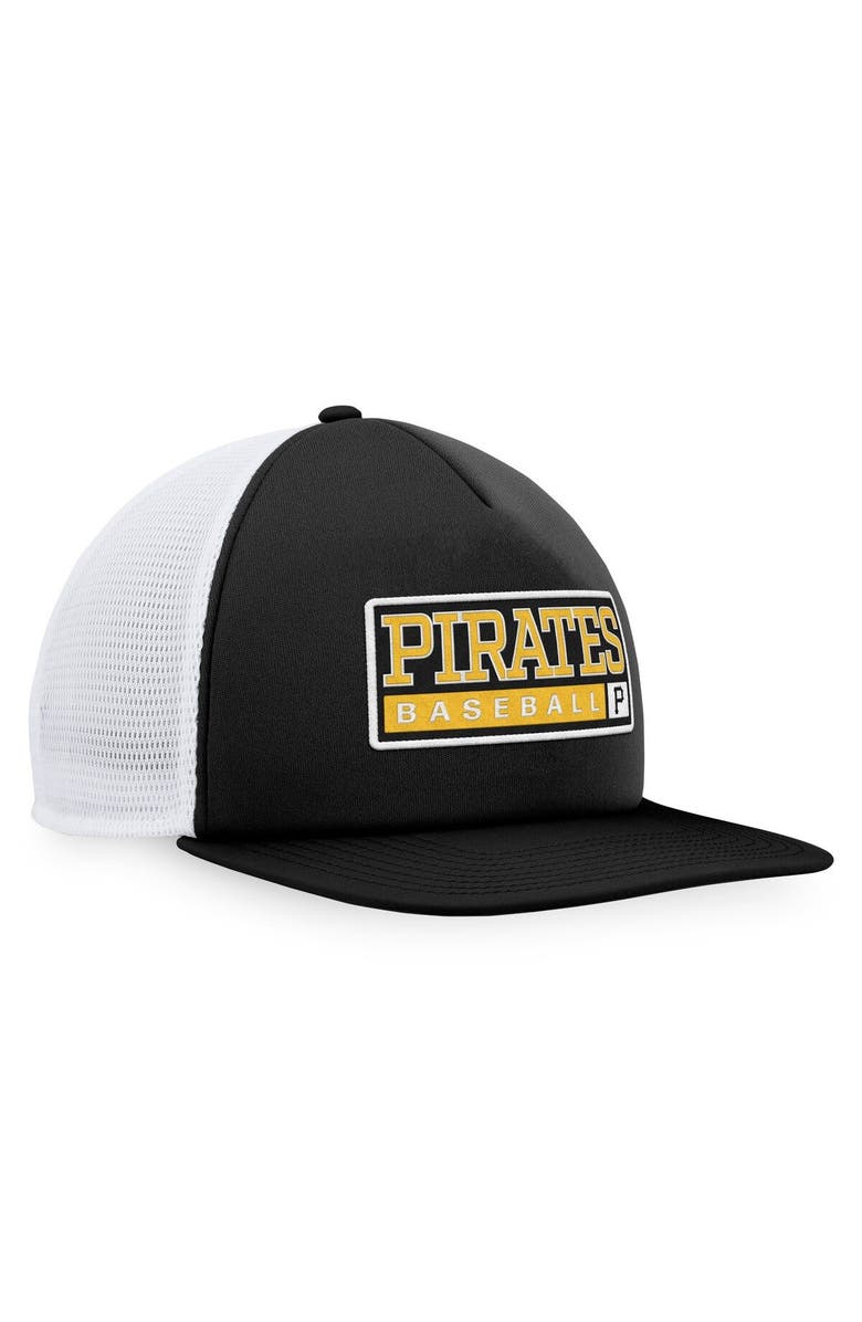 MAJESTIC Men's Majestic Black/White Pittsburgh Pirates Foam Trucker Snapback Hat, Alternate, color, Black