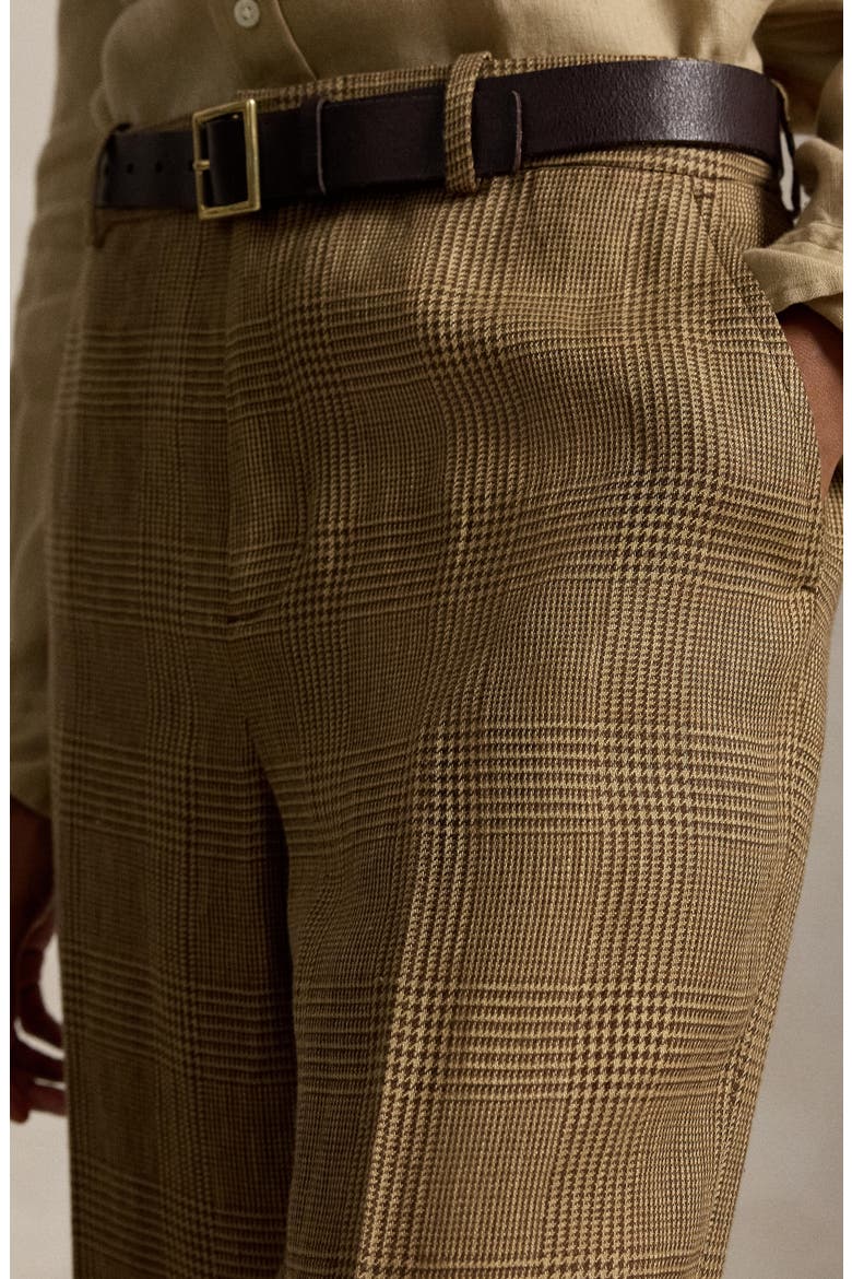 High Waist Glen Check Linen Pants, Alternate, color, BROWN/ TAN GLEN CHECK