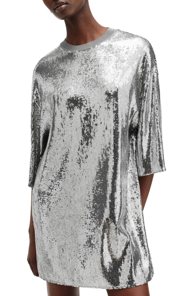 AllSaints Opal Sequin T-Shirt Minidress, Alternate, color, 