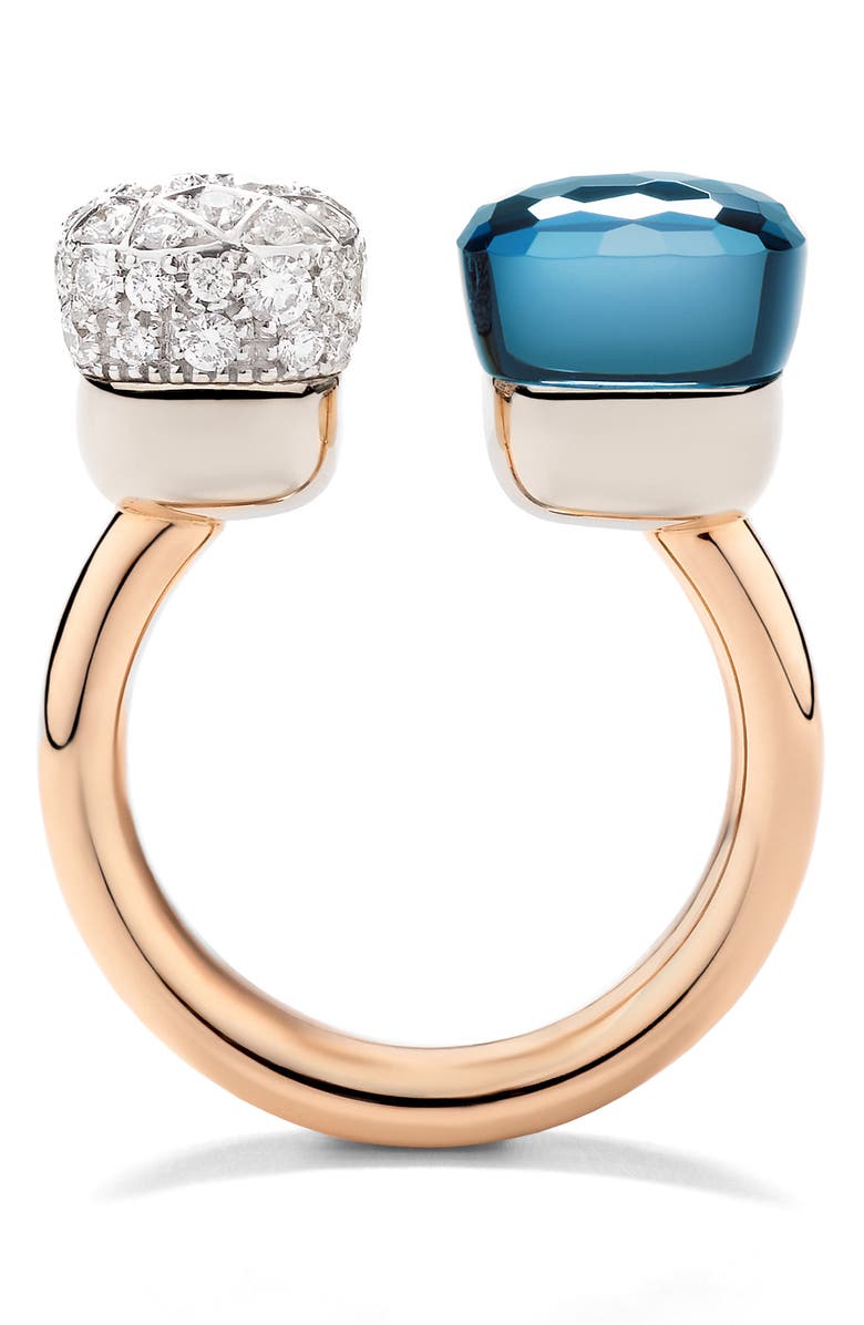 Pomellato Nudo Diamond & Blue Topaz Toi Et Moi Ring, Alternate, color, London Blue Topaz