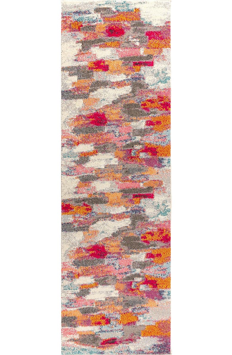 JONATHAN Y Contemporary POP Modern Abstract Brushstroke Area Rug, Main, color, Ivory/Pink
