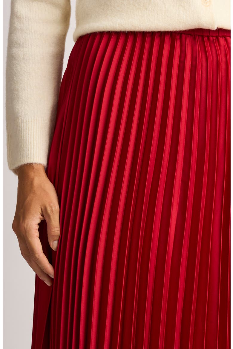Pleated Crepe Midi Skirt, Alternate, color, BRIGHT RED