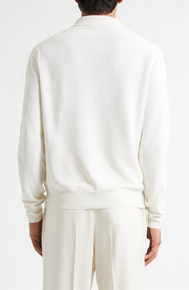 TOM FORD Silk & Cotton Piqué Long Sleeve Polo, Alternate, color, White