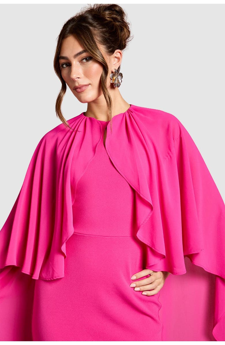 Coast Ruffle Chiffon Cape Crepe Maxi Dress, Alternate, color, Fuchsia