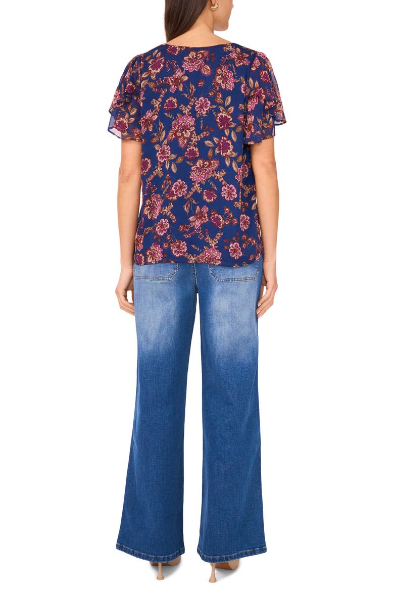 Floral Ruffle Sleeve Top, Alternate, color, DEEP SKY