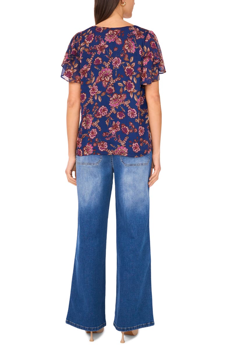 Vince Camuto Floral Ruffle Sleeve Top, Alternate, color, Deep Sky