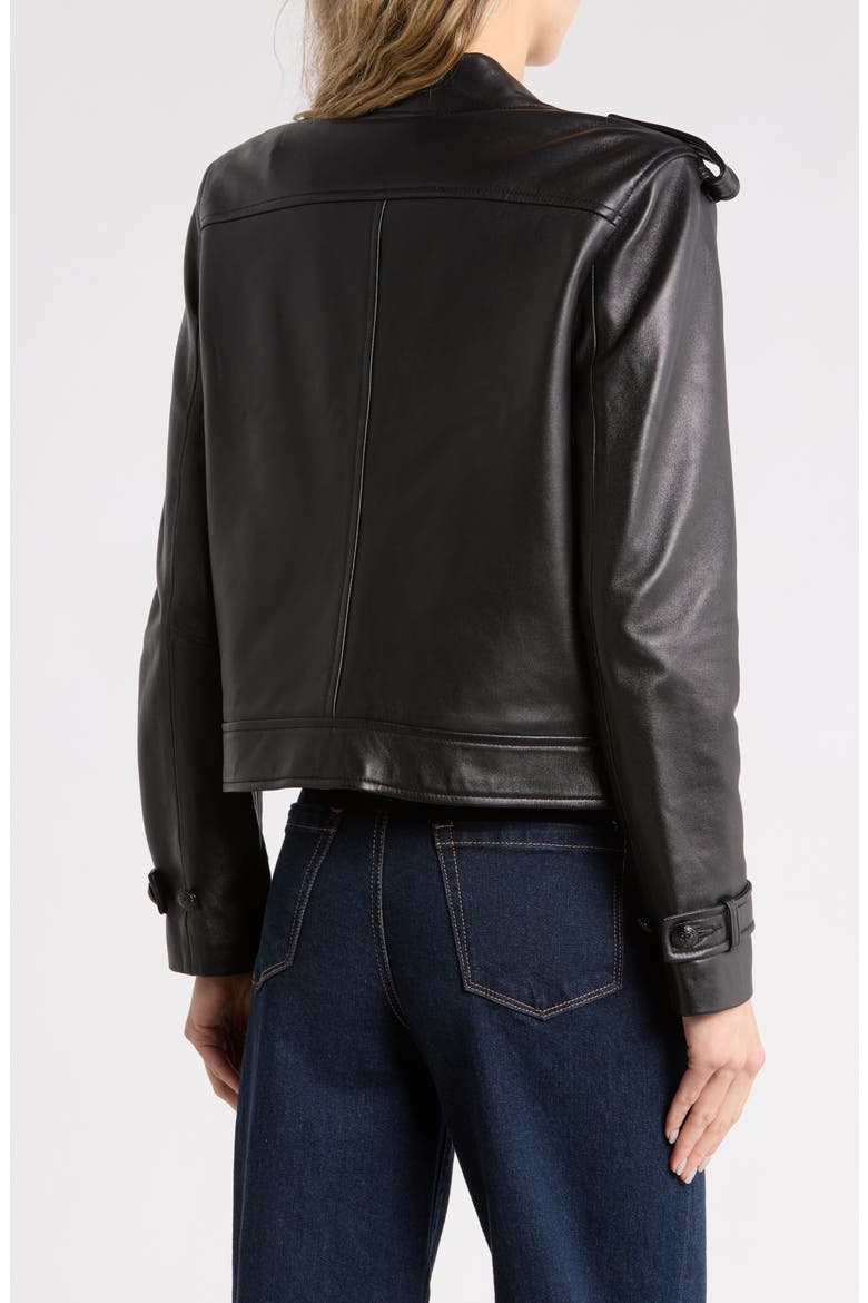 Xoey Cropped Leather Trench Jacket, Alternate, color, BLACK
