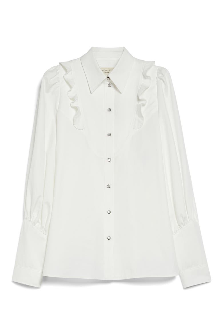Pancia Ruffle Detail Cotton Button-Up Blouse, Alternate, color, WHITE