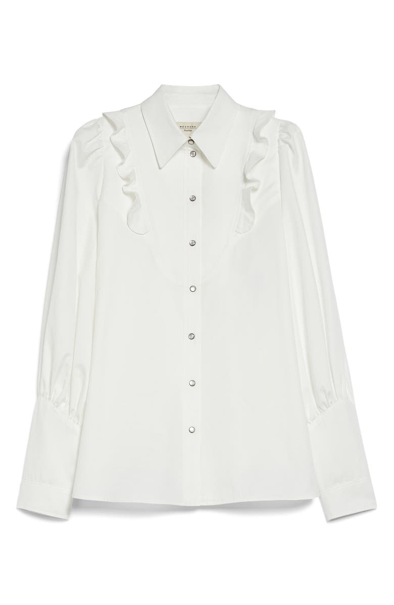Weekend Max Mara Pancia Ruffle Detail Cotton Button-Up Blouse, Alternate, color,