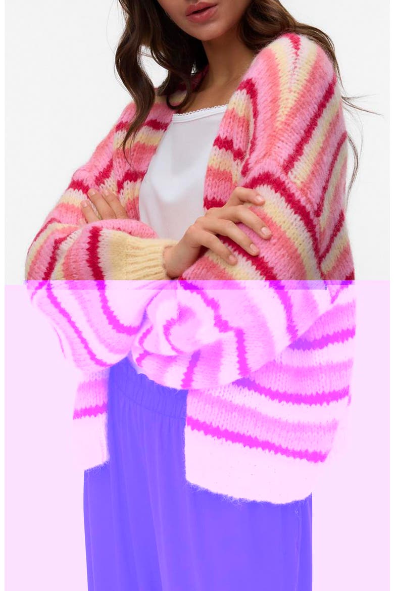 Maybe Stripe Open Front Cardigan, Alternate, color, CHINTZ ROSE STRIPES GOLDEN HAZ