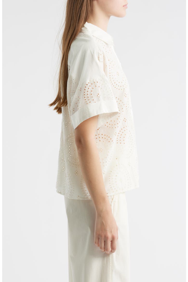 Bisenas Embroidered Eyelet Button-Up Shirt, Alternate, color, OPEN WHT