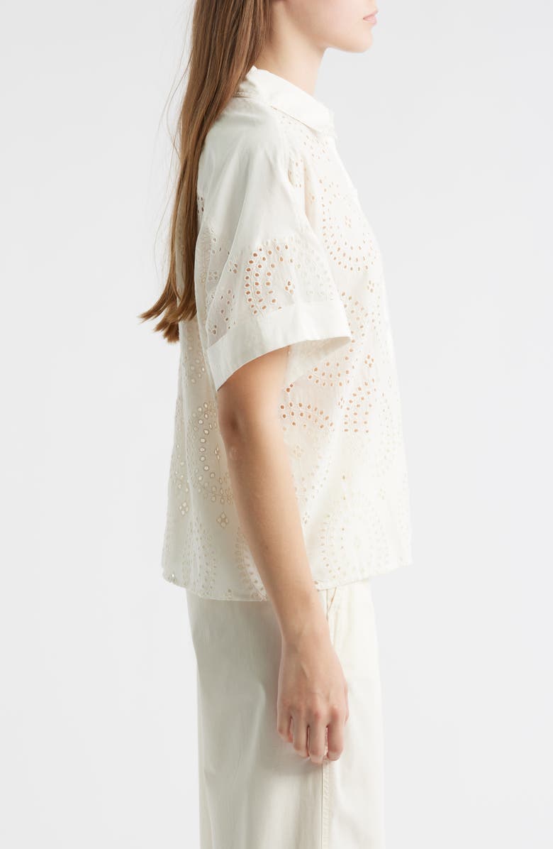 BOSS Orange Bisenas Embroidered Eyelet Button-Up Shirt, Alternate, color, Off White Eyelet