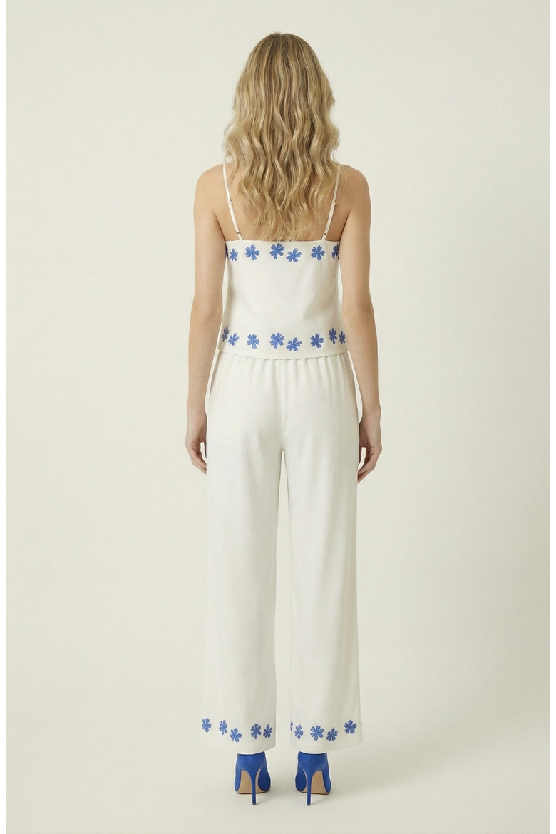 Embroidered Camisole and Wide-Leg Pant Set with Floral Hem, Alternate, color, White