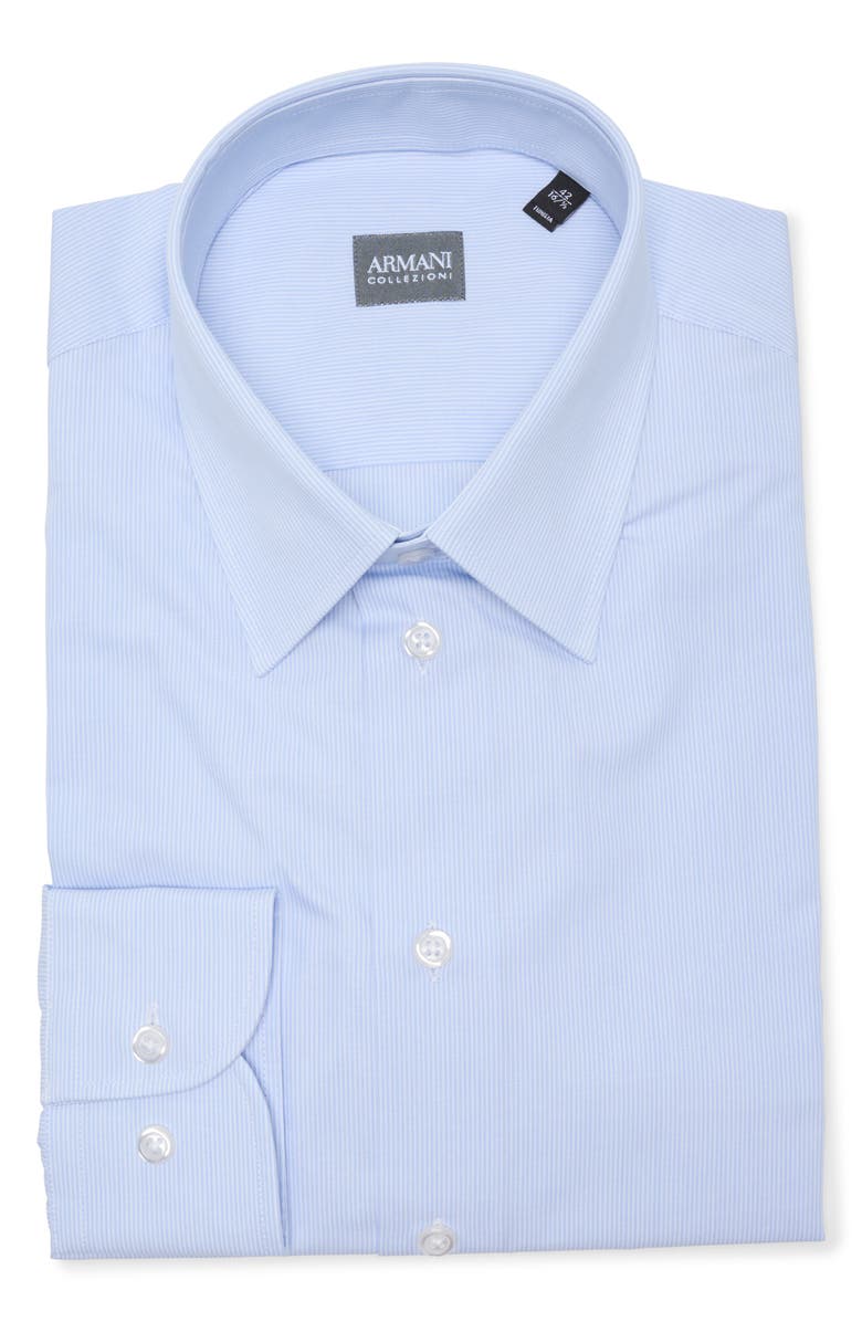 Armani Collezioni Pinstripe Cotton Twill Dress Shirt, Alternate, color, Sky Blue