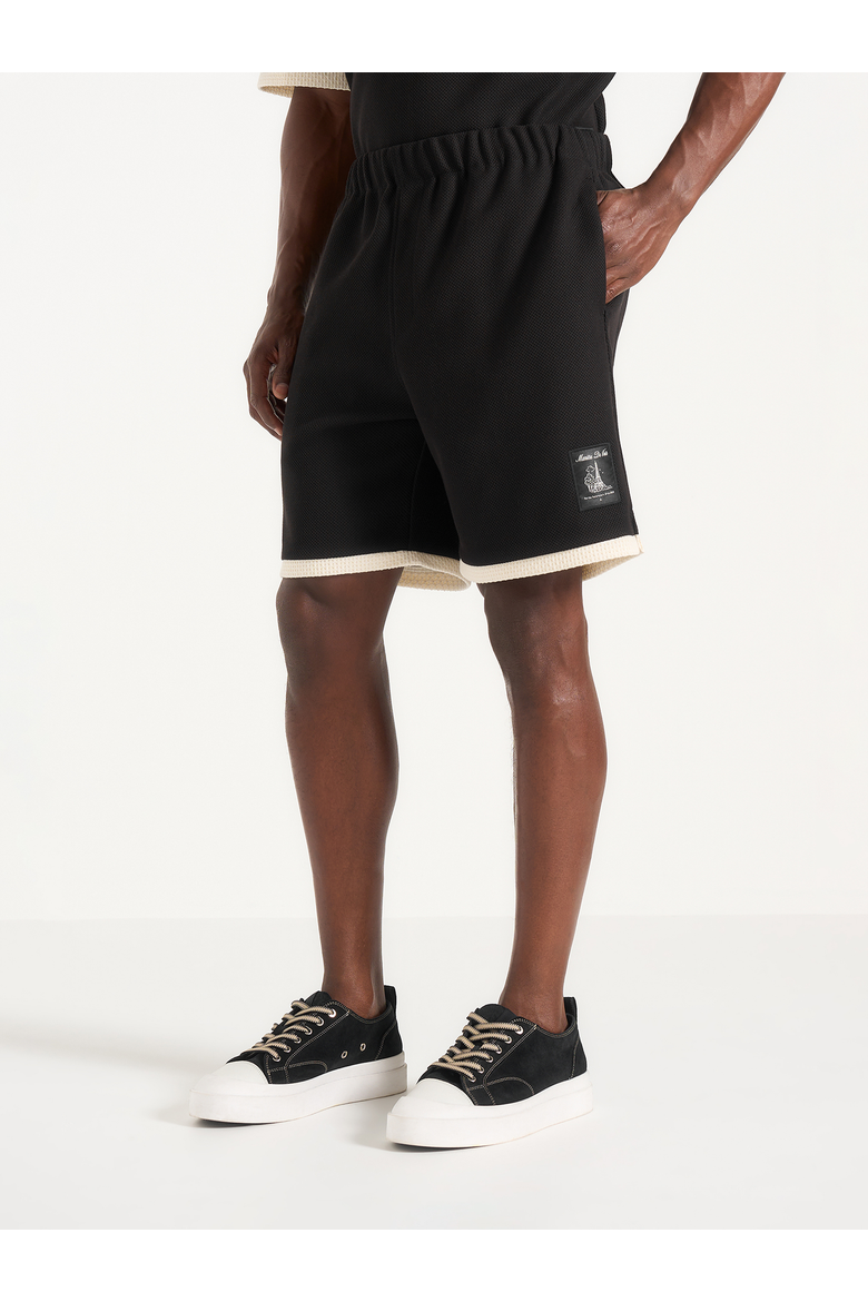 Reuben Contrast Crochet Detail Shorts, Main, color, Black