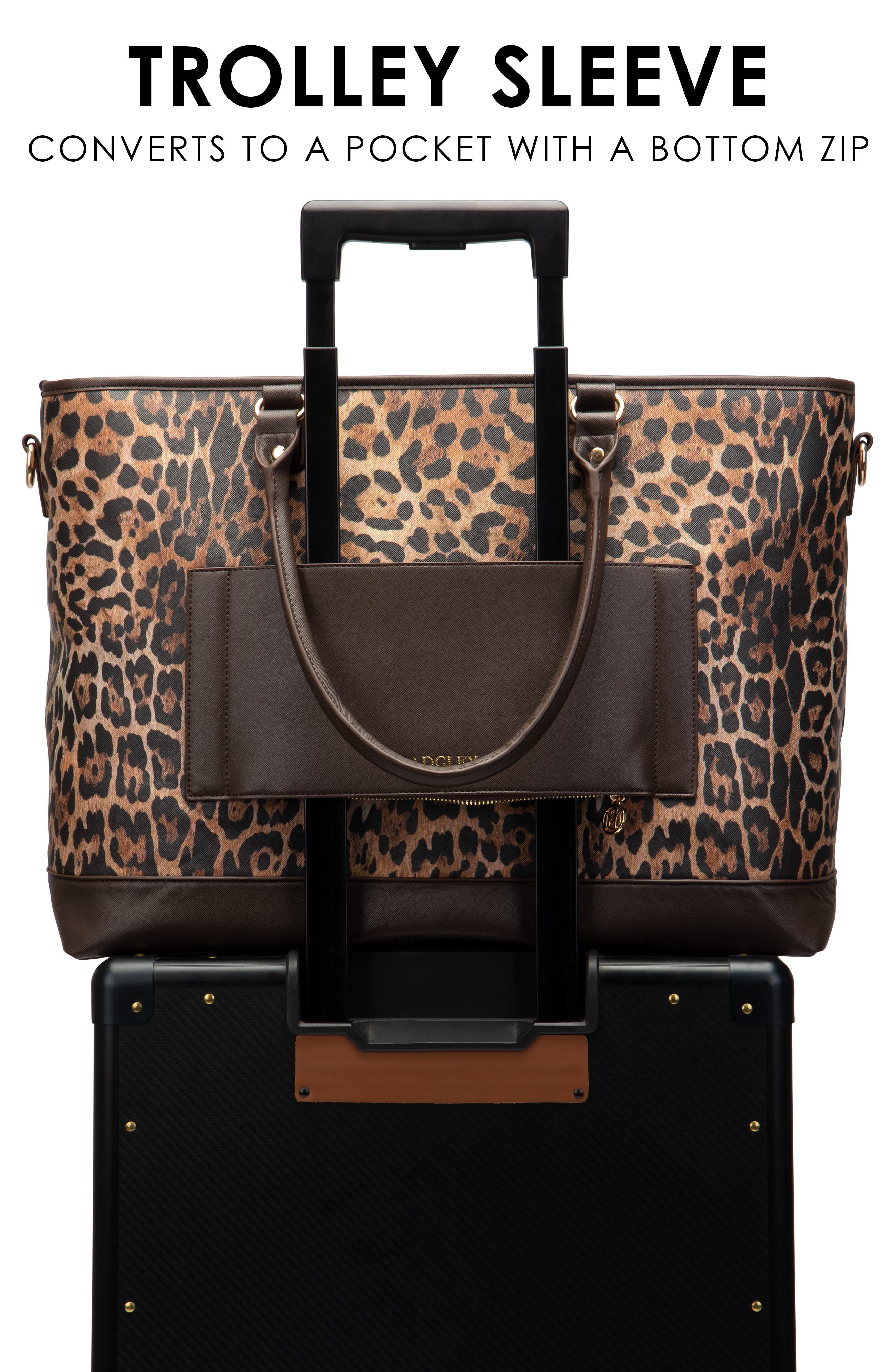 Leopard Lux Weekender Bag, Vegan Leather Duffel with Trolley Sleeve, Alternate, color, Leopard Lux
