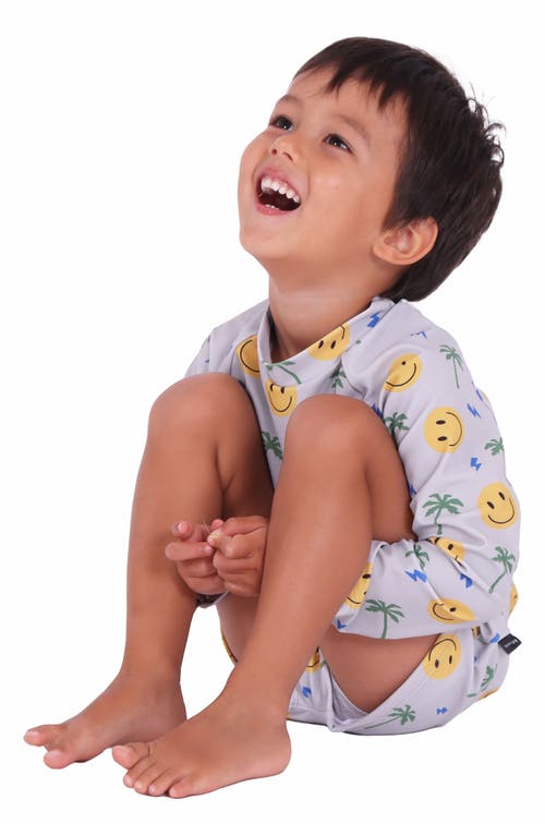 Shop Dot Australia Kids' Smiley Long Sleeve Two-piece Rashguard Swimsuit In Grey