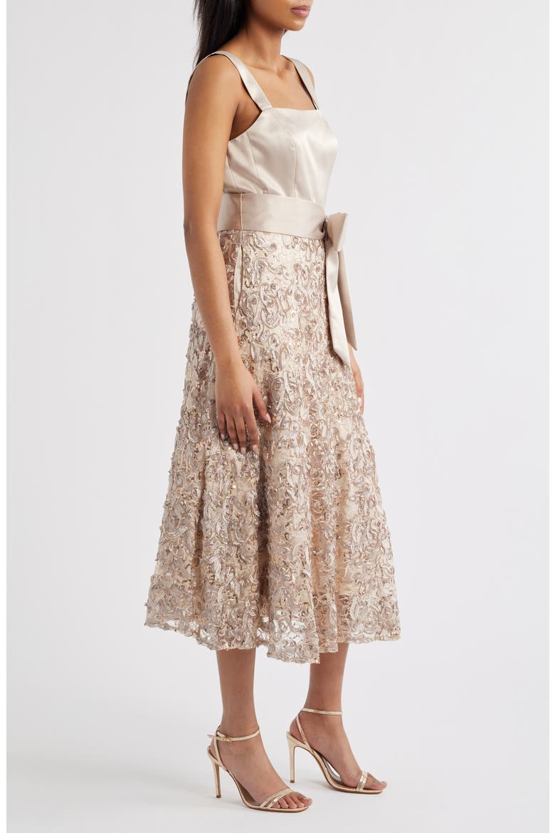 Sequin Soutache Satin Cocktail Dress, Alternate, color, CHAMPAGNE