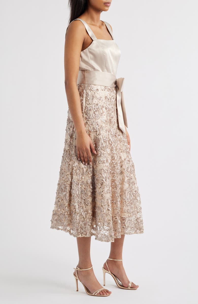 Tahari ASL Sequin Soutache Satin Cocktail Dress, Alternate, color, Champagne