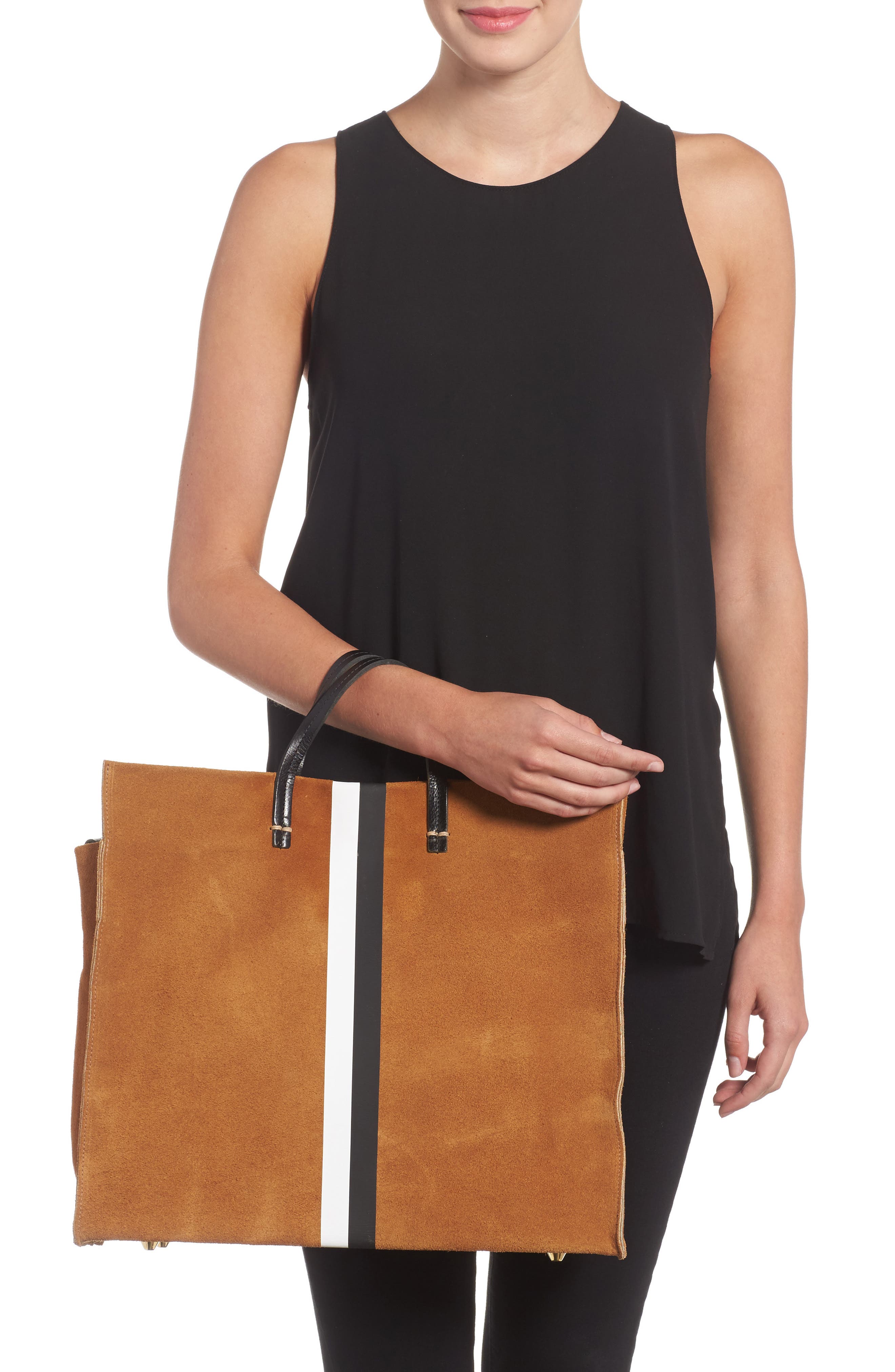 Simple Stripe Suede Tote, Alternate, color, CAMEL SUEDE