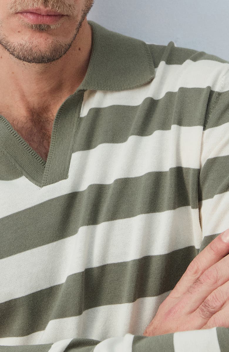 MANGO Fine Knit Long Sleeve Stripe Polo, Alternate, color, Forest Green