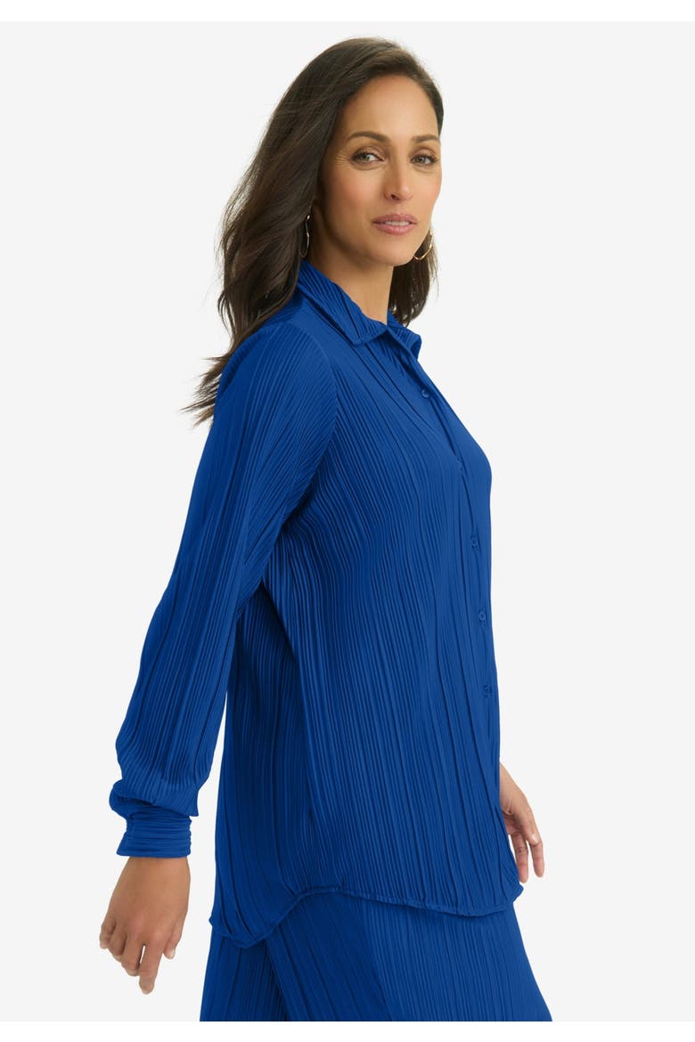Plisse Button-Front Blouse, Alternate, color, DARK SAPPHIRE