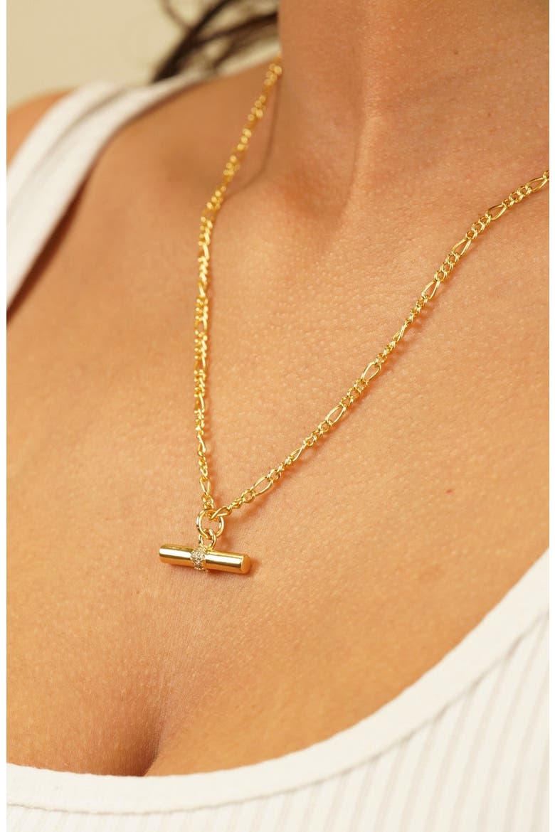 T Bar Charm Necklace, Alternate, color, Gold