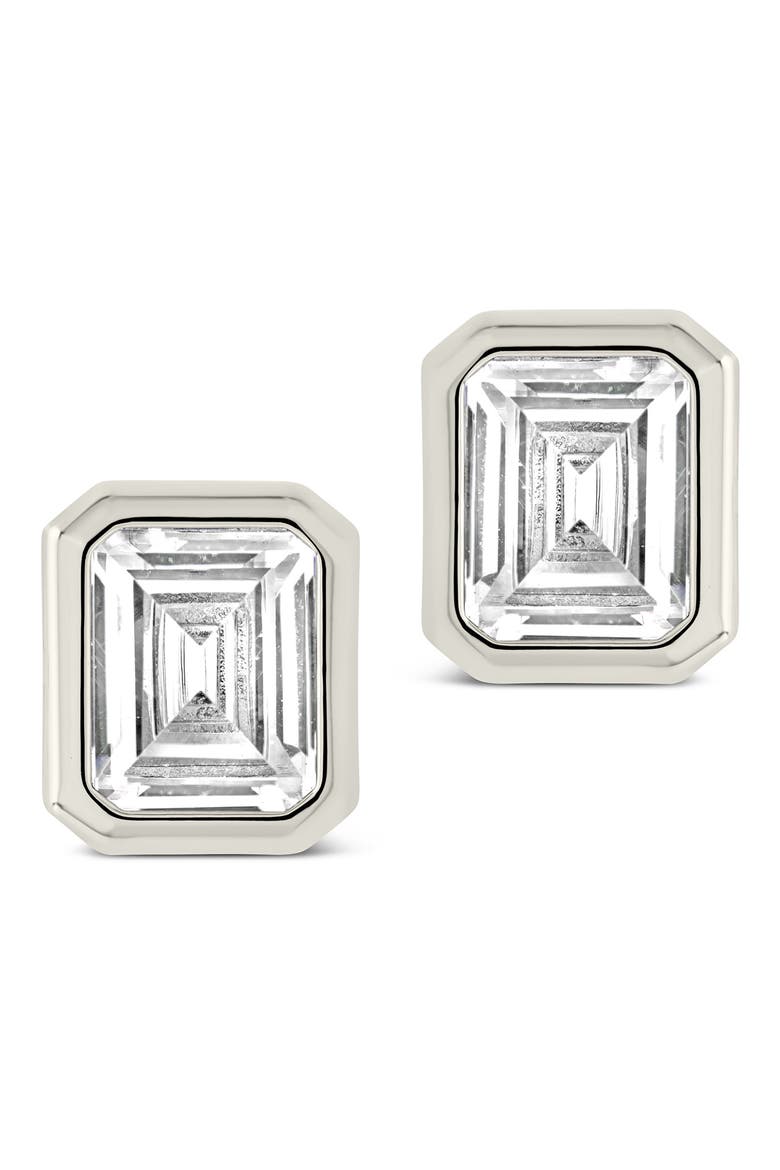 Camille Bezel Cubic Zirconia Stud Earrings, Alternate, color, SILVER