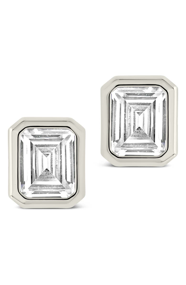 Sterling Forever Camille Bezel Cubic Zirconia Stud Earrings, Alternate, color, Silver