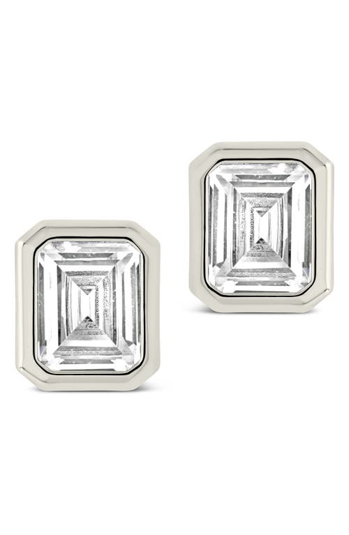 Sterling Forever Camille Bezel Cubic Zirconia Stud Earrings In Silver