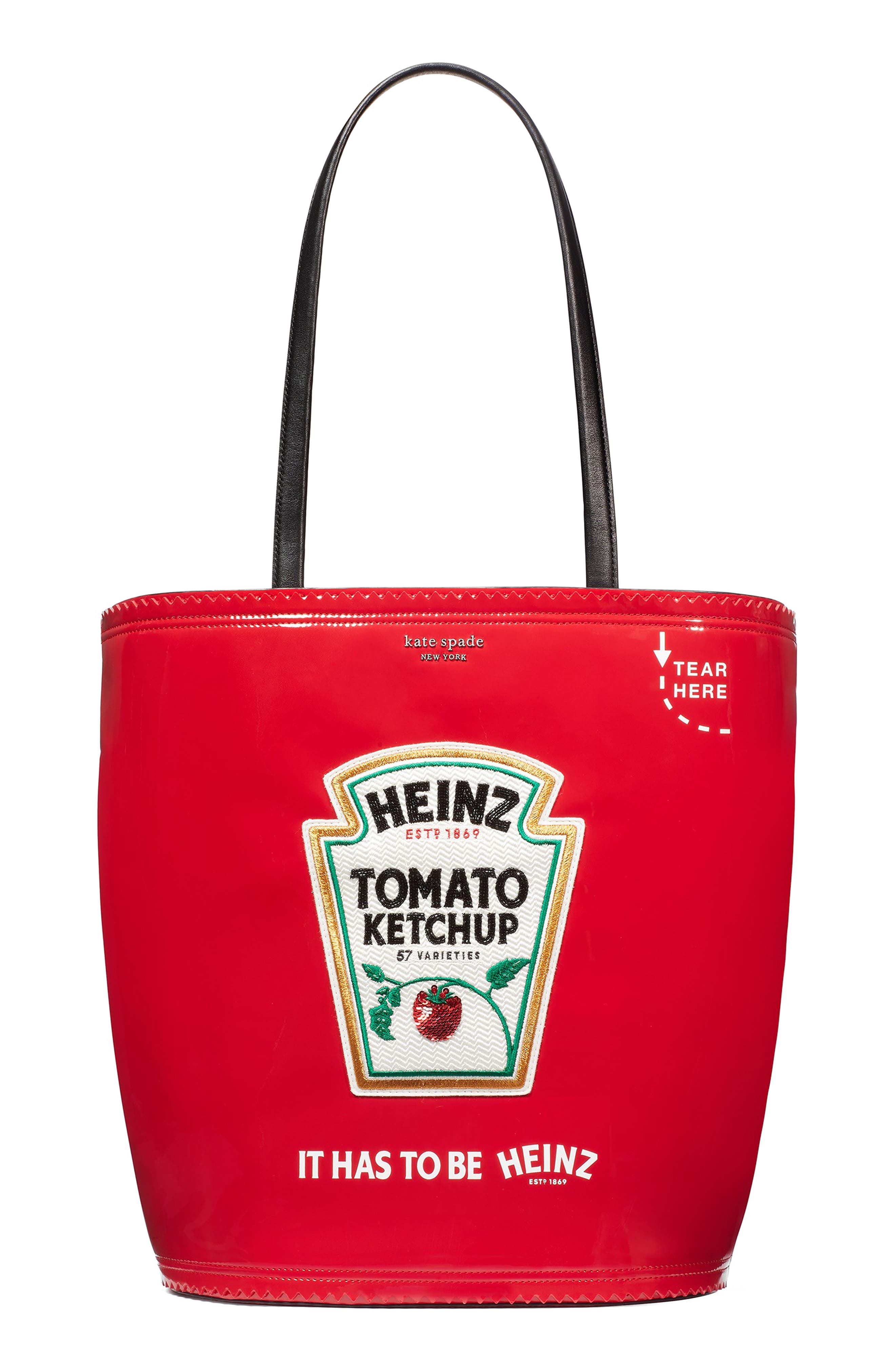 Kate Spade New York x heinz ketchup packet embroidered label tote bag, Main, color, 