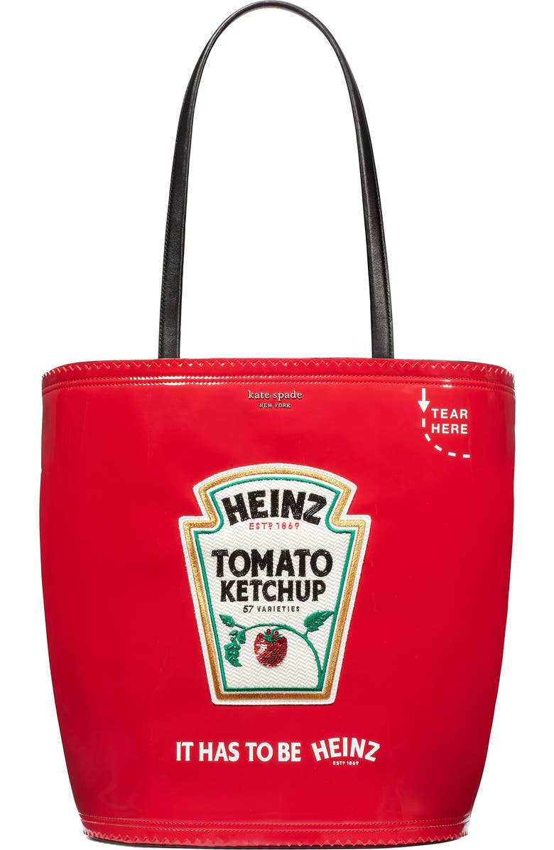 Kate Spade New York x heinz ketchup packet embroidered label tote bag, Main, color,