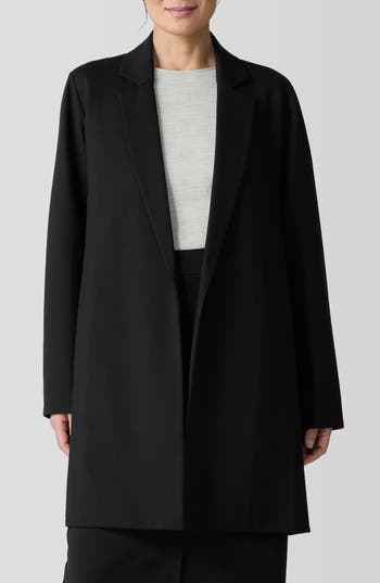Eileen Fisher Open-front Flex Ponte Long Blazer In Black